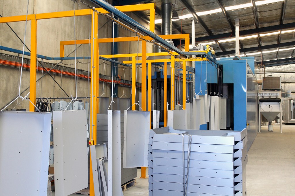 The Caddy Storage powder coating line in action